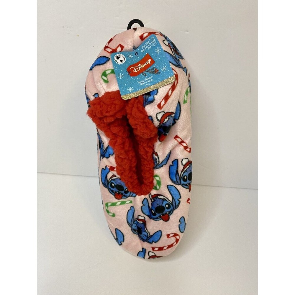 Lilo And Stitch Disney‎ Fuzzy Babba Slipper Socks 7-9.5 Christmas Non slip